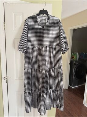 SHEIN Black and White Gingham Tiered Maxi Dress